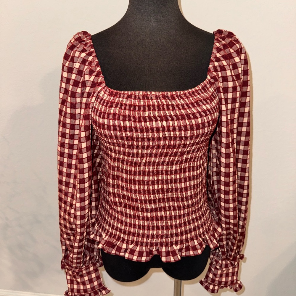 Women's Checkered Smocked Top
